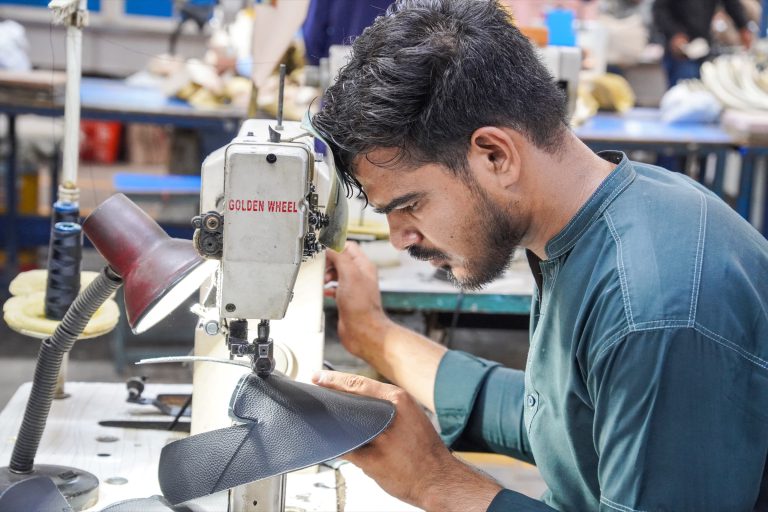 Upper stitching on the production line