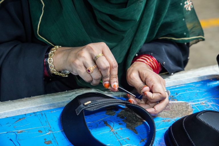 Upper stitching on the production line