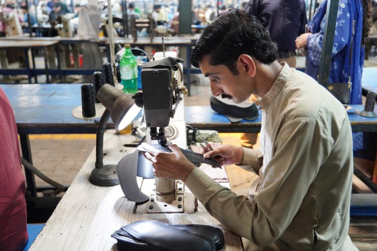 Upper stitching on the production line