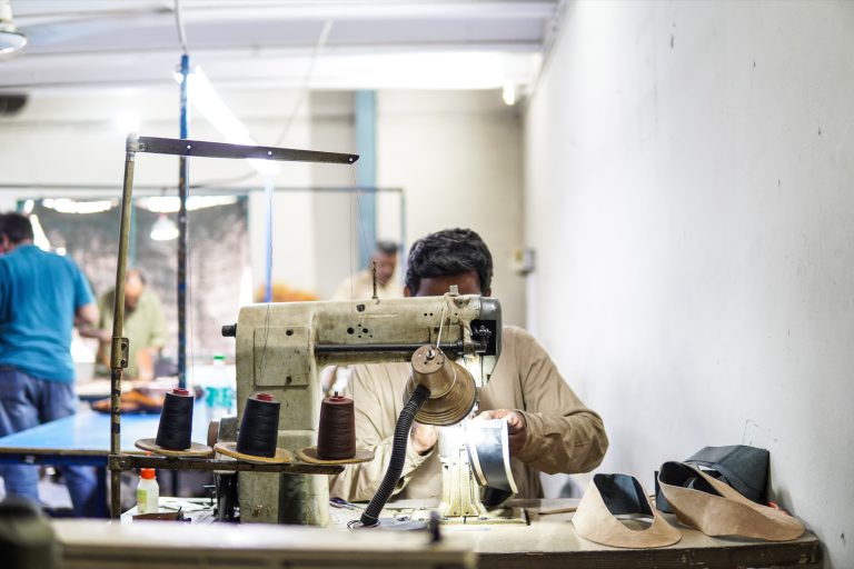Upper stitching on the production line