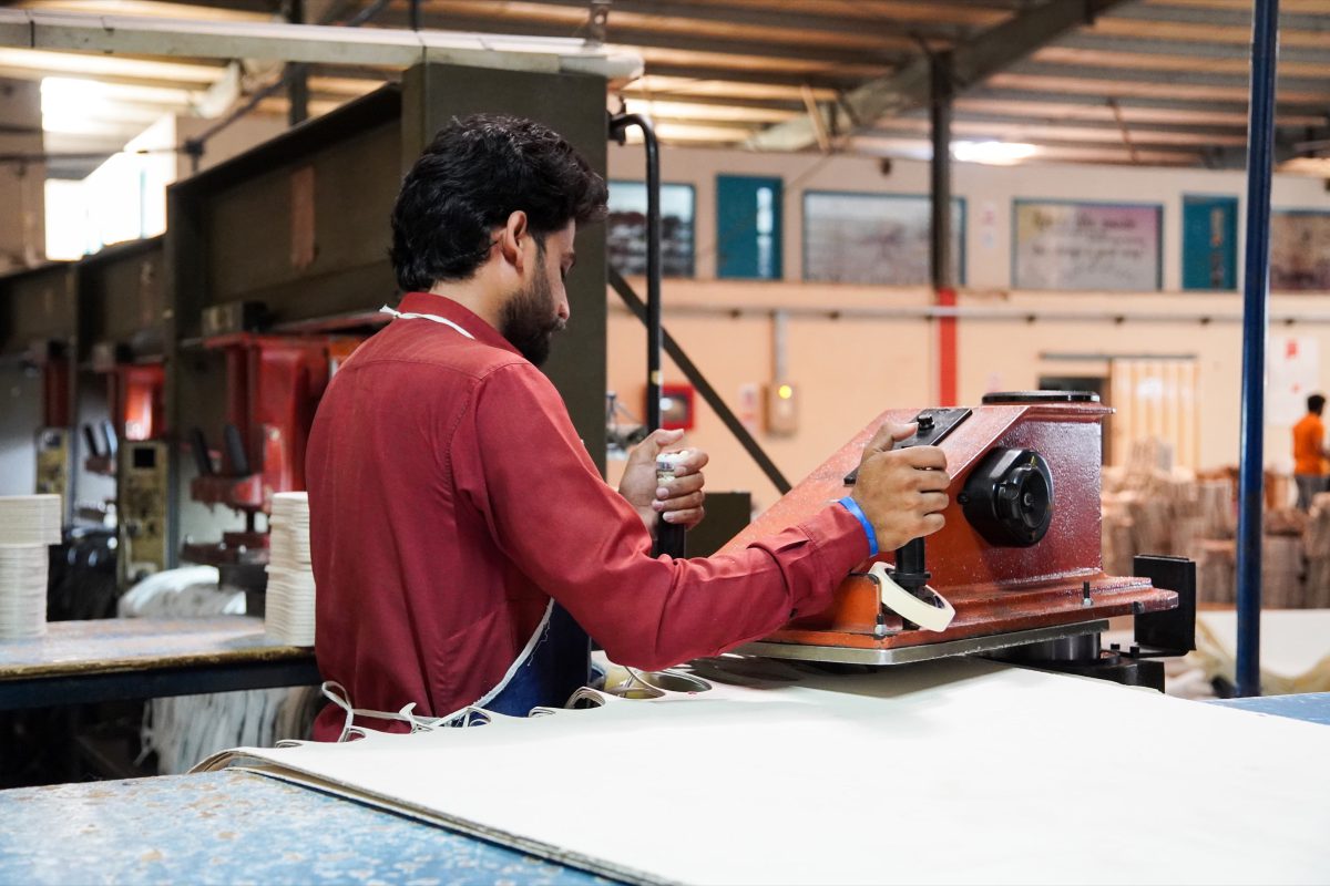 Upper stitching on the production line